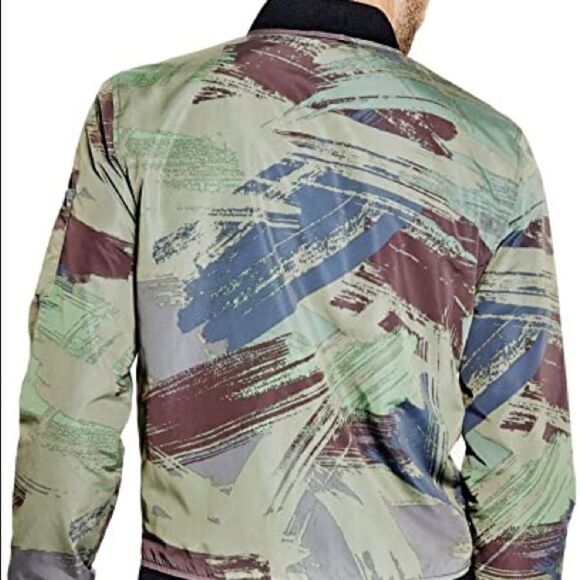 Guess Mens Large Designer bomber jacket Green, Blue, & Red brush stroke pattern - Picture 1 of 9